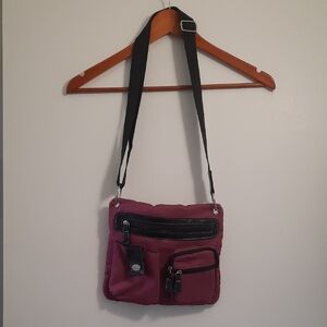 Roots Purple Nylon Crossbody Bag with Black Strap